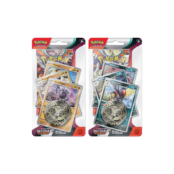 Scarlet & Violet Obsidian Flames Premium Checklane Blister z booster paketom, 3 promo kartami in kovanec Sprigatito.