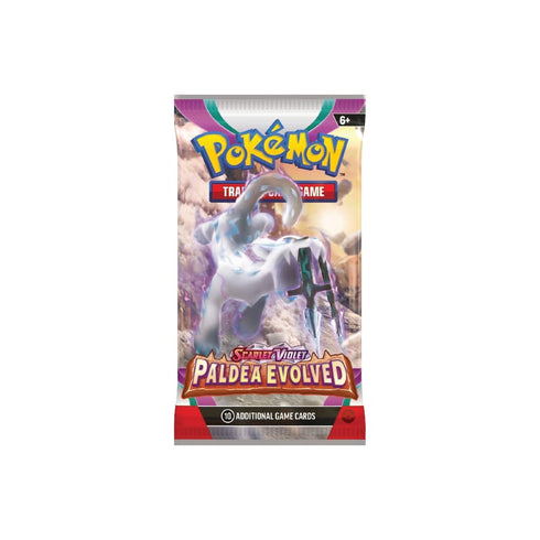 Scarlet & Violet Paldea Evolved Booster Pack z 10 kartami, osnovno energijo in kodo za TCG Online, karte se razlikujejo.
