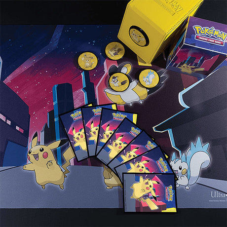 Pokémon TCG Ultra PRO Pikachu card sleeves, playmat, deck box, and accessories