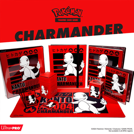 Pokémon TCG Ultra PRO Charmander binder, card sleeves, playmat, and deck box accessories