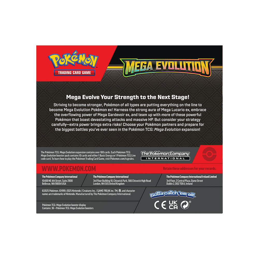 Pokemon TCG Mega Evolution Booster Box back with expansion details