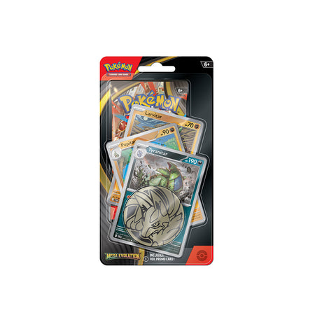 Pokémon TCG Mega Evolution Premium Checklane Blister with Tyranitar promo card, Larvitar, Pupitar and collectible coin