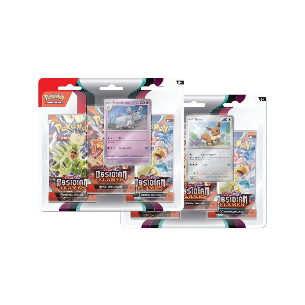 Scarlet & Violet Obsidian Flames Blister z 3 booster paketi, promo karto Eevee ali Houndstone, karte se razlikujejo glede na paket.