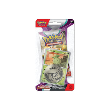 Pokémon Scarlet & Violet Paldea Evolved Checklane Blister vključuje booster paket, promo karto Smoliv in kovanec