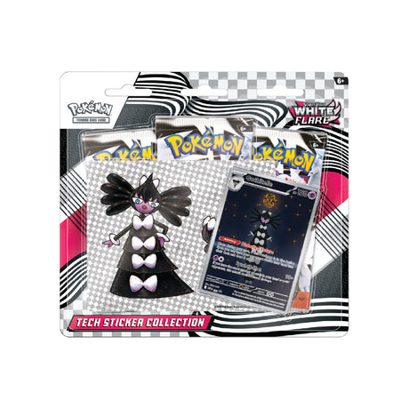Pokemon Scarlet & Violet White Flare Tech Sticker Collection featuring Gothitelle promo card and stickers.