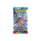 Pokémon Paradox Rift Booster Pack z 10 naključnimi kartami in osnovno energijo ter kartico za spletno igro Pokémon TCG.