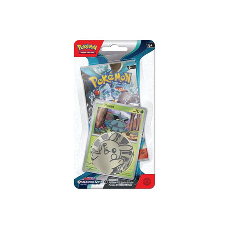 Scarlet & Violet Paradox Rift Checklane Blister z booster paketom, promo kartico Pineco ter zbirateljskim Pikachu kovanec.