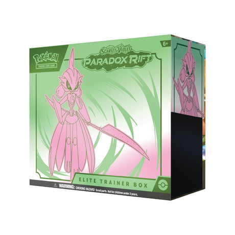 Pokémon Scarlet & Violet Paradox Rift Elite Trainer Box z 9 booster paketi, promo kartico, 65 ovitki in VSTAR markerjem.